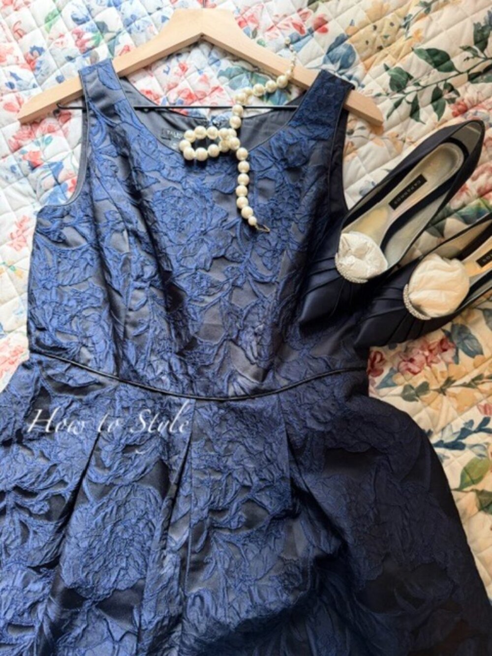 NWT Talbots Navy and Black Lace Cocktail Dress- size 8P